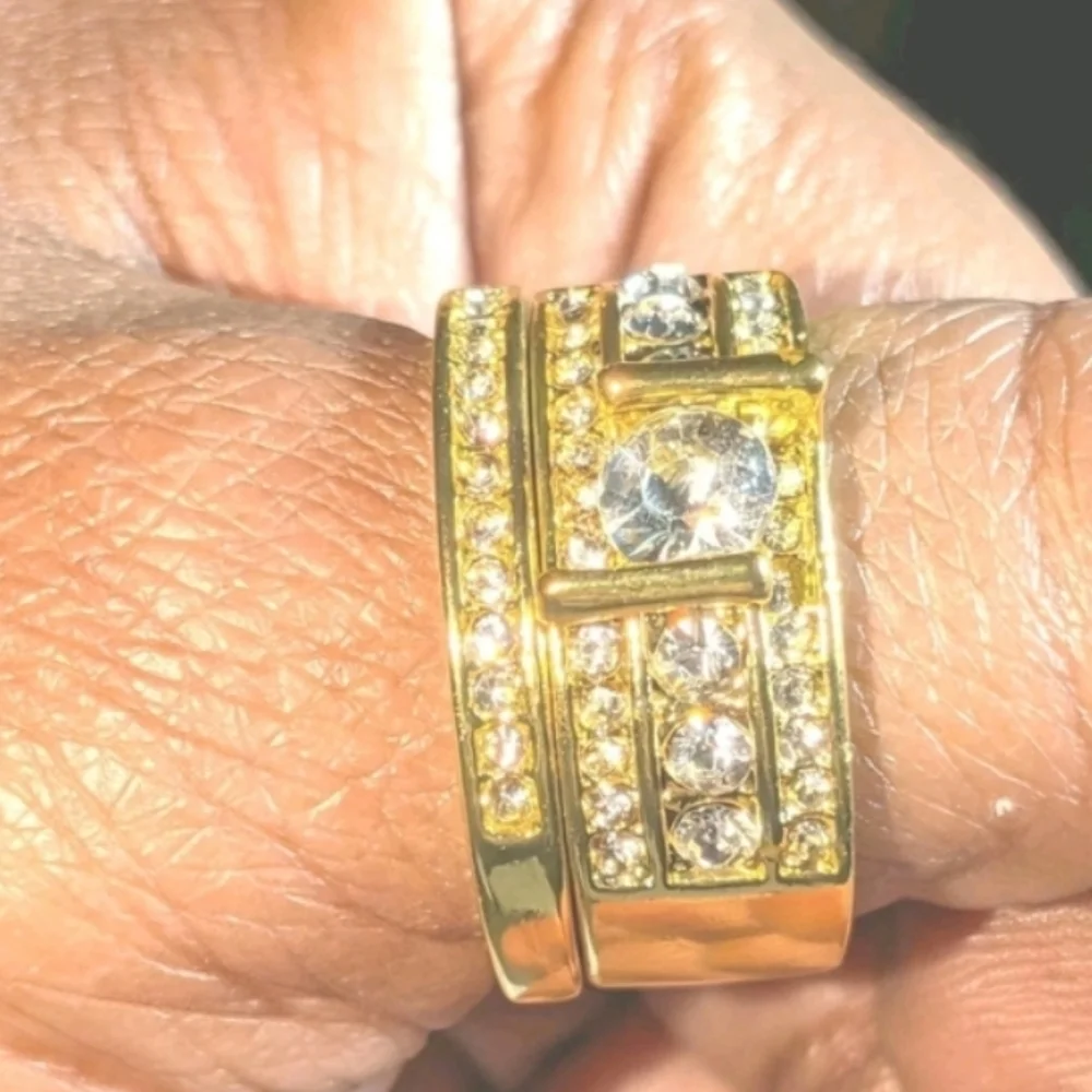 2.5 ct Round Cut Simulated Diamonds Mens Wedding Set Ring 14k Yellow gold Plated